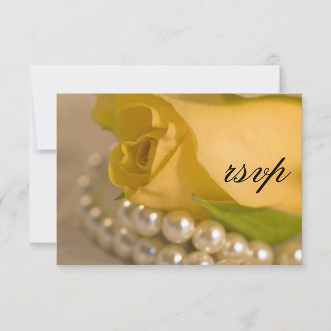 Yellow Rose and White Pearls Wedding RSVP Card (Front)