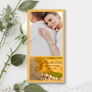 Yellow Rose and White Pearls Wedding Save the Date