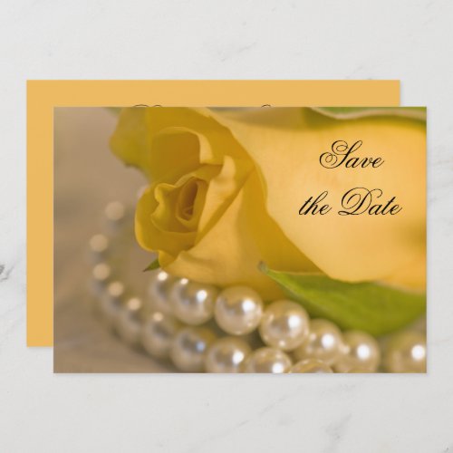 Yellow Rose and White Pearls Wedding Save the Date Invitation