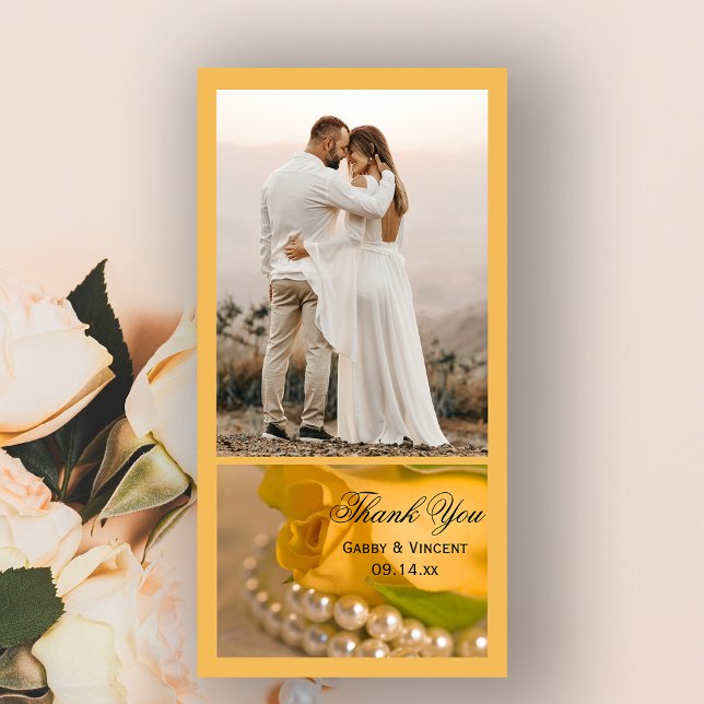 Yellow Rose and White Pearls Wedding Thank You Card (Creator Uploaded)