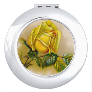 Yellow Rose Antique Vintage Print Fine Art Compact Mirror