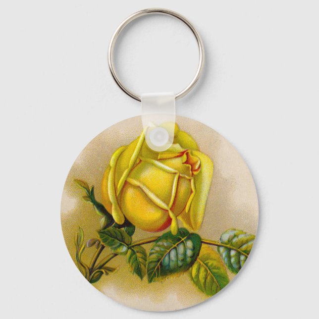 Yellow Rose Antique Vintage Print Fine Art Keychain (Front)