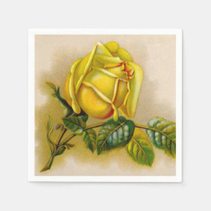Yellow Rose Antique Vintage Print Fine Art Paper Napkins