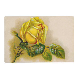 Yellow Rose Antique Vintage Print Fine Art Placemat