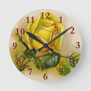 Yellow Rose Antique Vintage Print Fine Art Round Clock