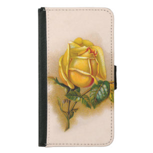 Yellow Rose Antique Vintage Print Fine Art Samsung Galaxy S5 Wallet Case
