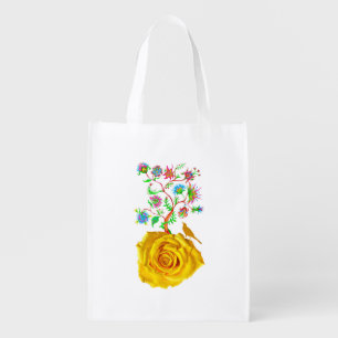 Yellow rose art grocery bag