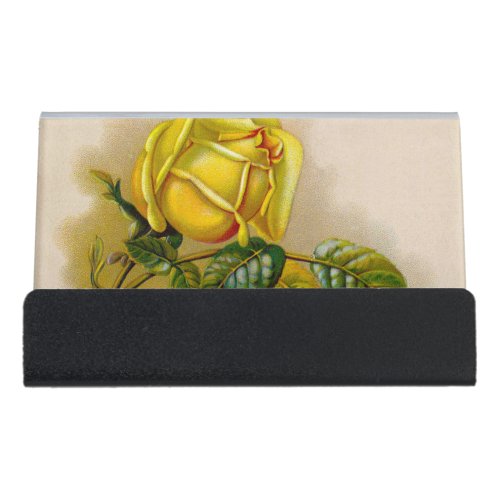 Yellow Rose Artwork Print Fine Art Desk Business Card Holder