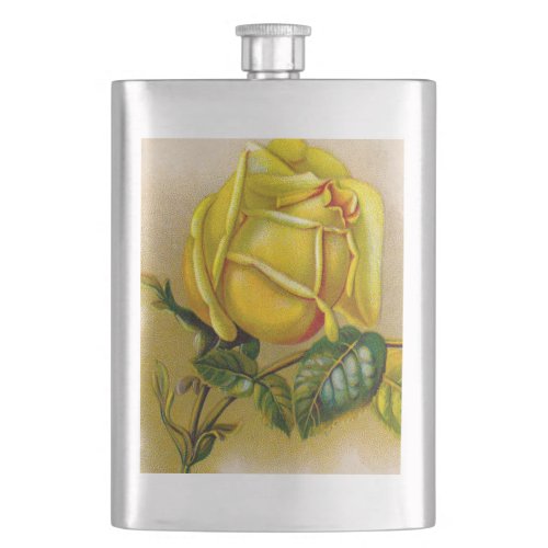 Yellow Rose Artwork Print Fine Art Hip Flask