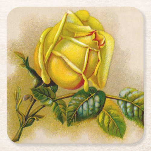 Yellow Rose Artwork Print Fine Art Square Paper Coaster