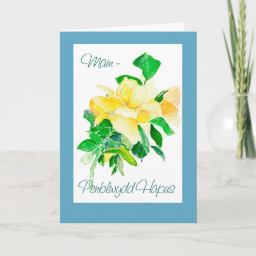 Yellow Rose Birthday Card for Mam Welsh Greeting