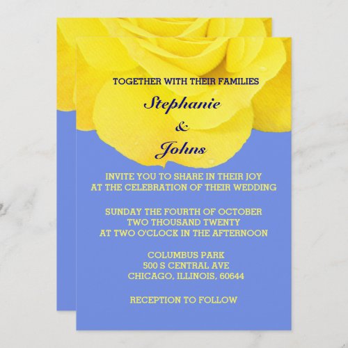 Yellow Rose Blue Floral Flowers Unique Wedding Invitation