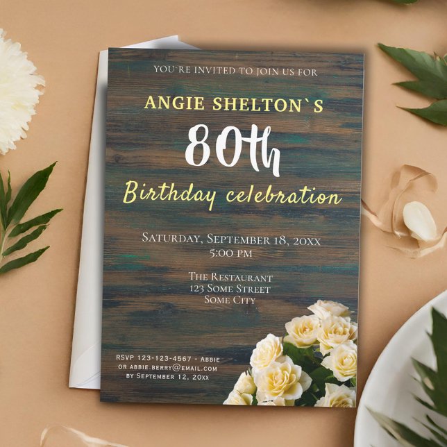 Yellow Rose Bouquet 80th Birthday Floral Party Invitation (Creator Uploaded)