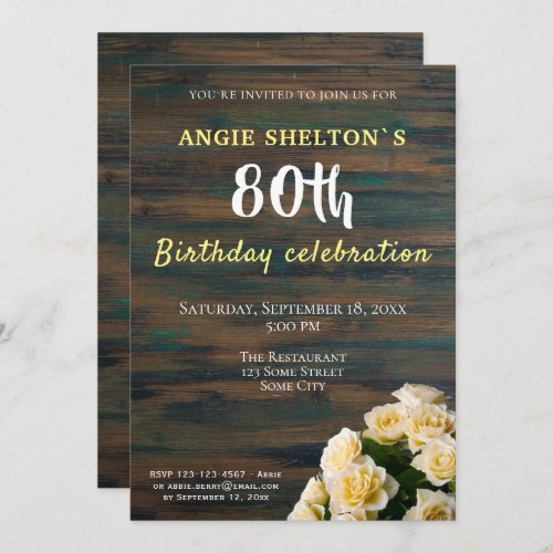 Yellow Rose Bouquet 80th Birthday Floral Party Invitation