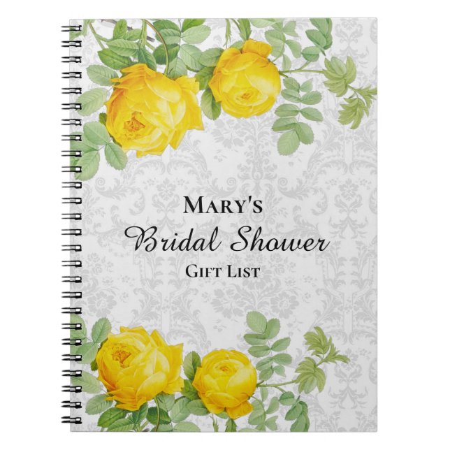 Yellow Rose Bridal Shower Gift List  Notebook (Front)