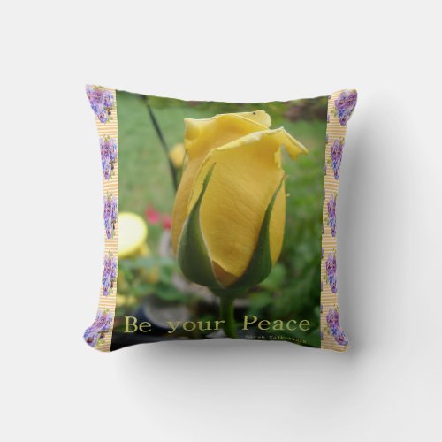 Yellow Rose Bud Peace Inspiration Quote Cushion