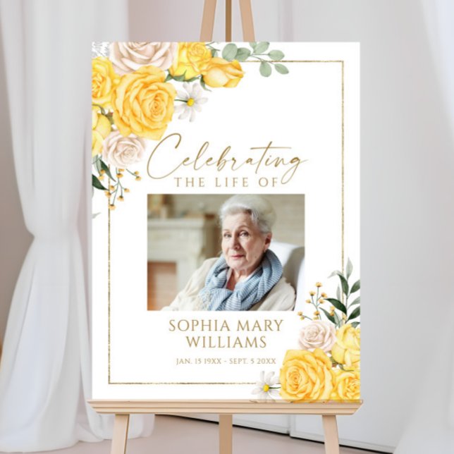 Yellow Rose Celebration of Life Memorial Sign (Creator Uploaded)
