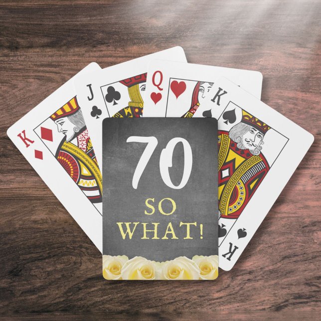 Yellow Rose Chalkboard Floral 70th Birthday Poker Cards (Creator Uploaded)