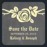 Yellow Rose Chalkboard Save the Date Stickers<br><div class="desc">Sweet and pretty Rose Chalkboard Save the Date Stickers in yellow featuring a single lovely rose on a vine on a chalkboard look background. This elegant design is perfect for announcing your spring or summer wedding. Easy to customize, simply add your wedding details in the text fields provided. Click "Customize...</div>