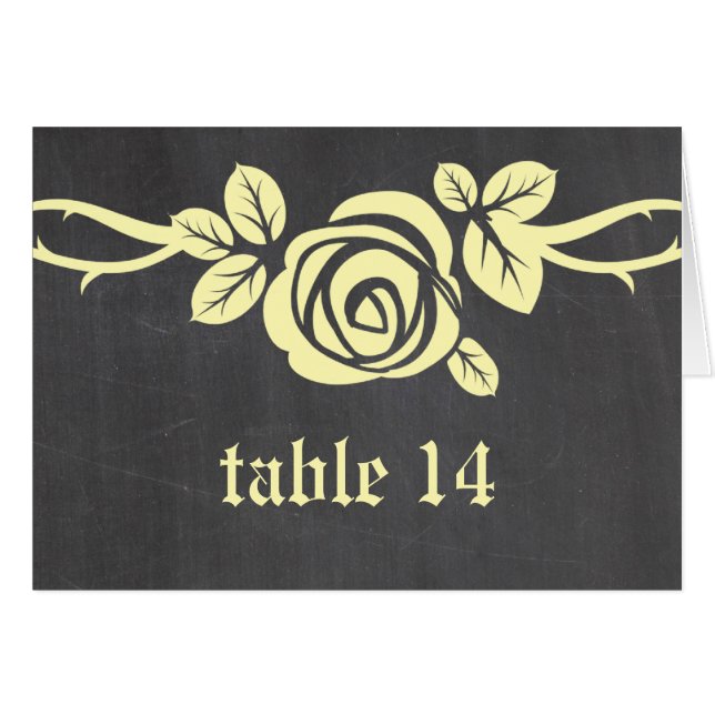Yellow Rose Chalkboard Table Number Card (Front Horizontal)