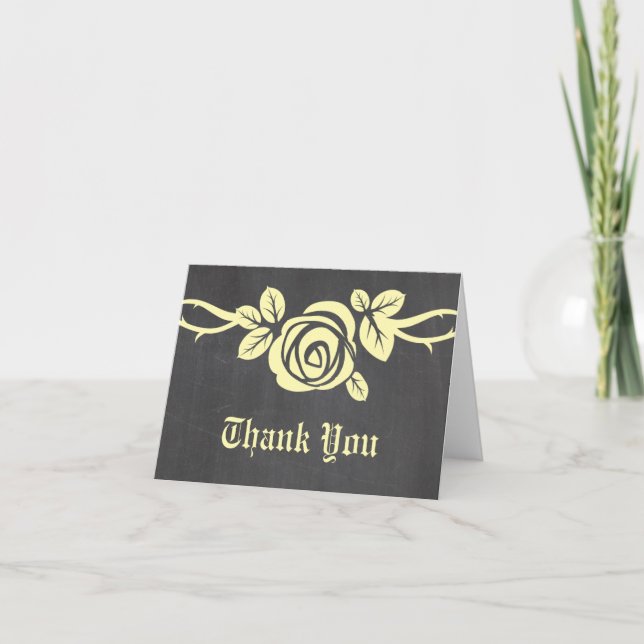 Yellow Rose Chalkboard Thank You Card (Front)