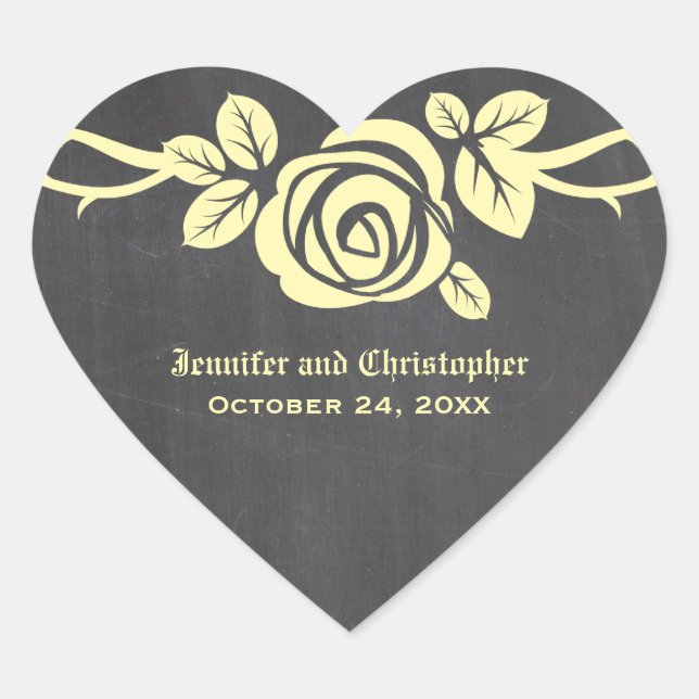 Yellow Rose Chalkboard Wedding Stickers (Front)