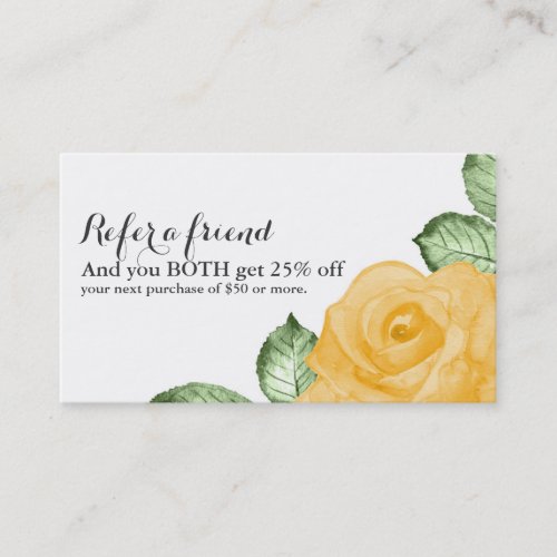 Yellow Rose Chic Elegant Floral Refer a Friend Referral Card