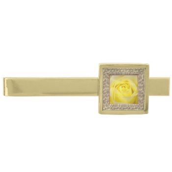 Yellow Rose Closeup Gold Finish Tie Bar by LeFlange at Zazzle