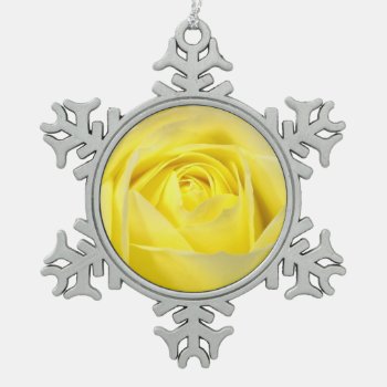 Yellow Rose Closeup Snowflake Pewter Christmas Ornament by LeFlange at Zazzle