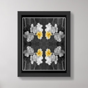 Yellow Rose Cluster Partial Color Abstract Framed Art