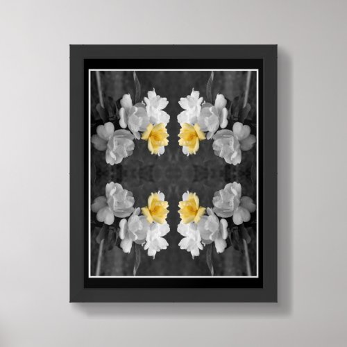 Yellow Rose Cluster Partial Color Abstract Framed Art