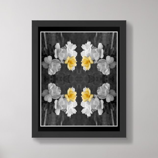 Yellow Rose Cluster Partial Color Abstract Framed Art (Framed Front)