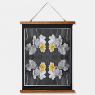 Yellow Rose Cluster Partial Color Abstract Hanging Tapestry