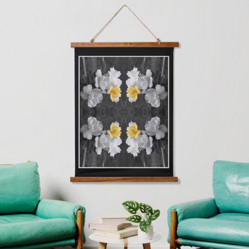 Yellow Rose Cluster Partial Color Abstract Hanging Tapestry