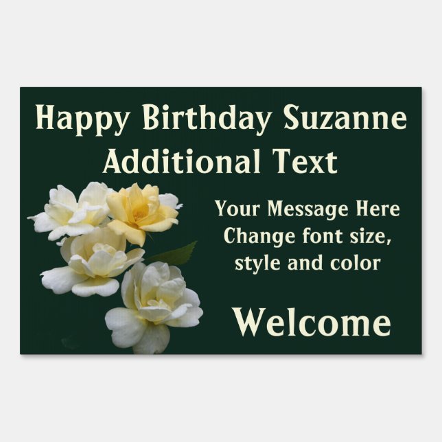 Yellow Rose Cluster Personalized Birthday Sign (Front)