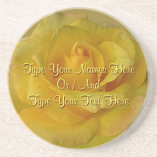 Yellow Rose Coasters Personalized Rose Decor (Front)