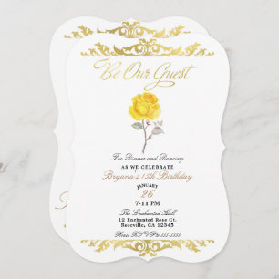 Yellow Rose & Elegant Gold Birthday Party Invitation