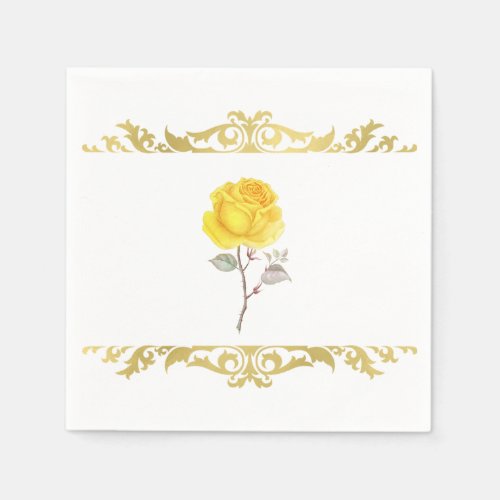 Yellow Rose  Elegant Gold Birthday Party Napkins