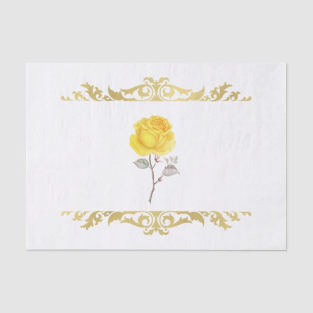 Yellow Rose & Elegant Gold Birthday Party Tissue Paper (Front)