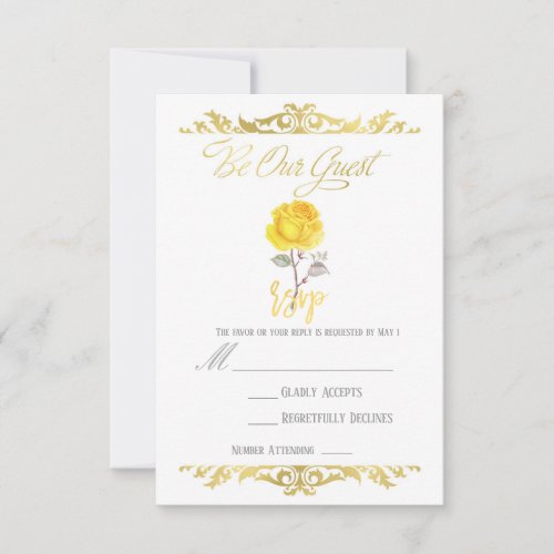 Yellow Rose  Elegant Gold Party Event RSVP Reply