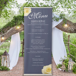 Yellow Rose Elegant Navy Blue Floral Wedding Menu Retractable Banner
