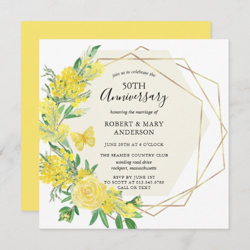 Yellow Rose Floral 50th Anniversary Party Invitation