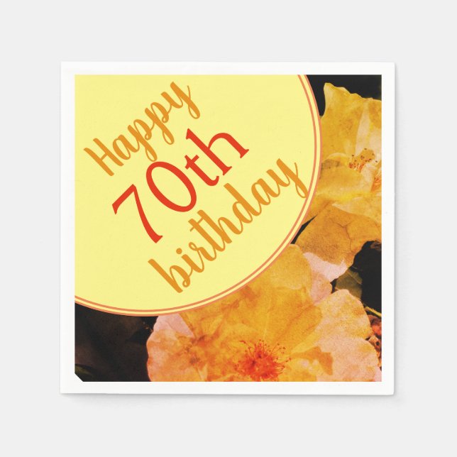 Yellow Rose Floral 70th Birthday Party Napkins (Front)