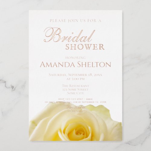 Yellow Rose Floral Bridal Shower Gold Rose Foil Invitation