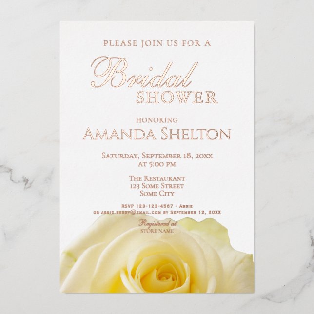 Yellow Rose Floral Bridal Shower Gold Rose Foil Invitation (Front)