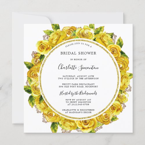 Yellow Rose Floral Bridal Shower Square Invitation