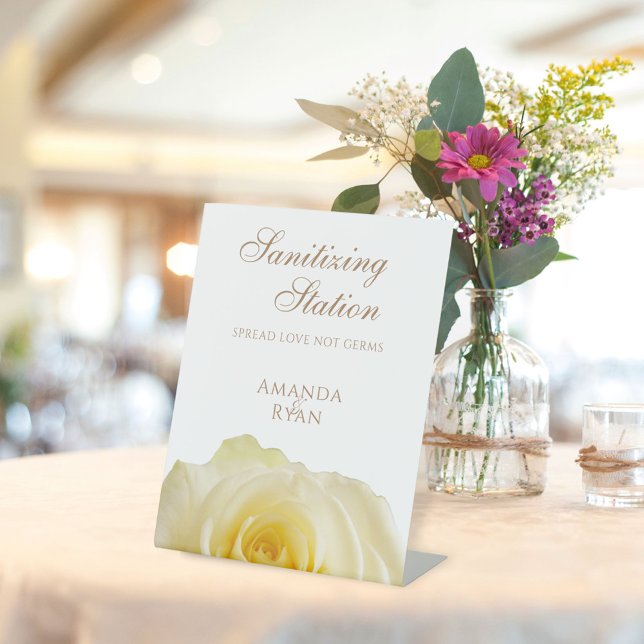 Yellow Rose Floral Covid Sanitizing Wedding Pedest Pedestal Sign (Creator Uploaded)
