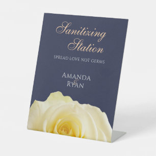 Yellow Rose Floral Covid Sanitizing Wedding Pedestal Sign