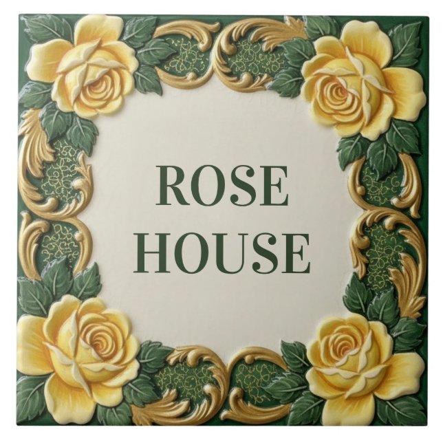 Yellow Rose Floral Custom House Name Sign Plaque Ceramic Tile (Front)