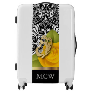 Yellow Rose Floral Design Monogram Luggage